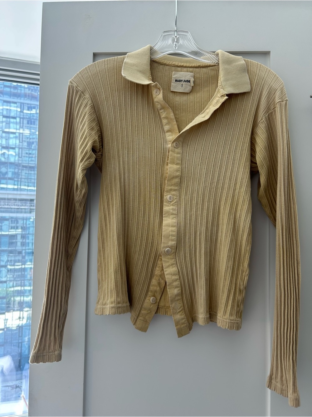 Rudy Jude Long-Sleeve Ribbed Polo in Soft Yellow
